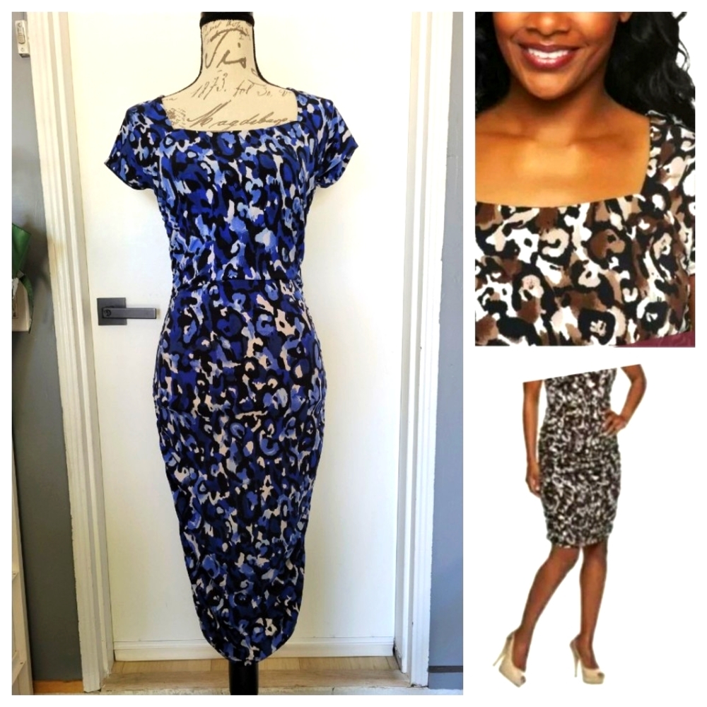 Marc Bouwer Blue Animal Print Bodycon Sexy Dress Size XXS